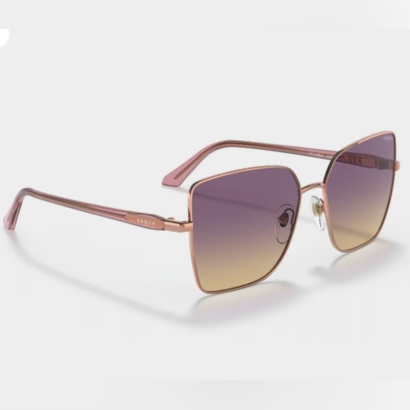 VOGUE Eyewear Cat Eye Yellow Gradient Violet Lenses Rose Gold Frame Sunglasses - Picture 6 of 16